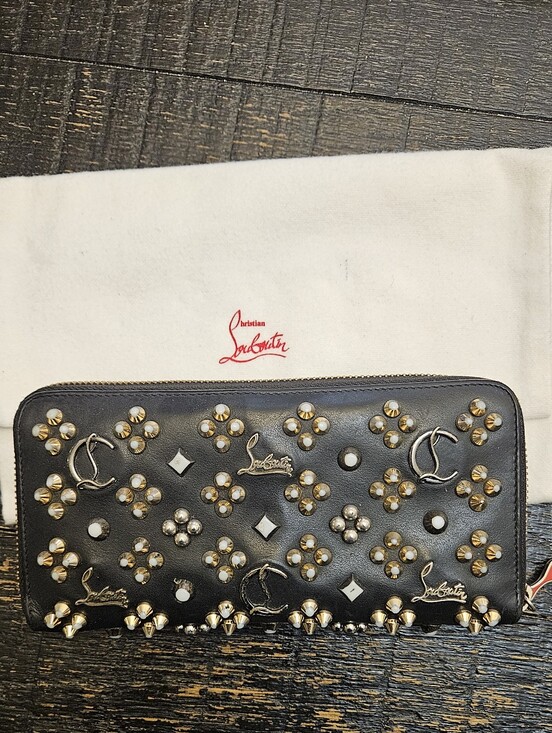 Christian Louboutin Handbags - Christian Louboutin Black Leather Studded Zip-Around Wallet